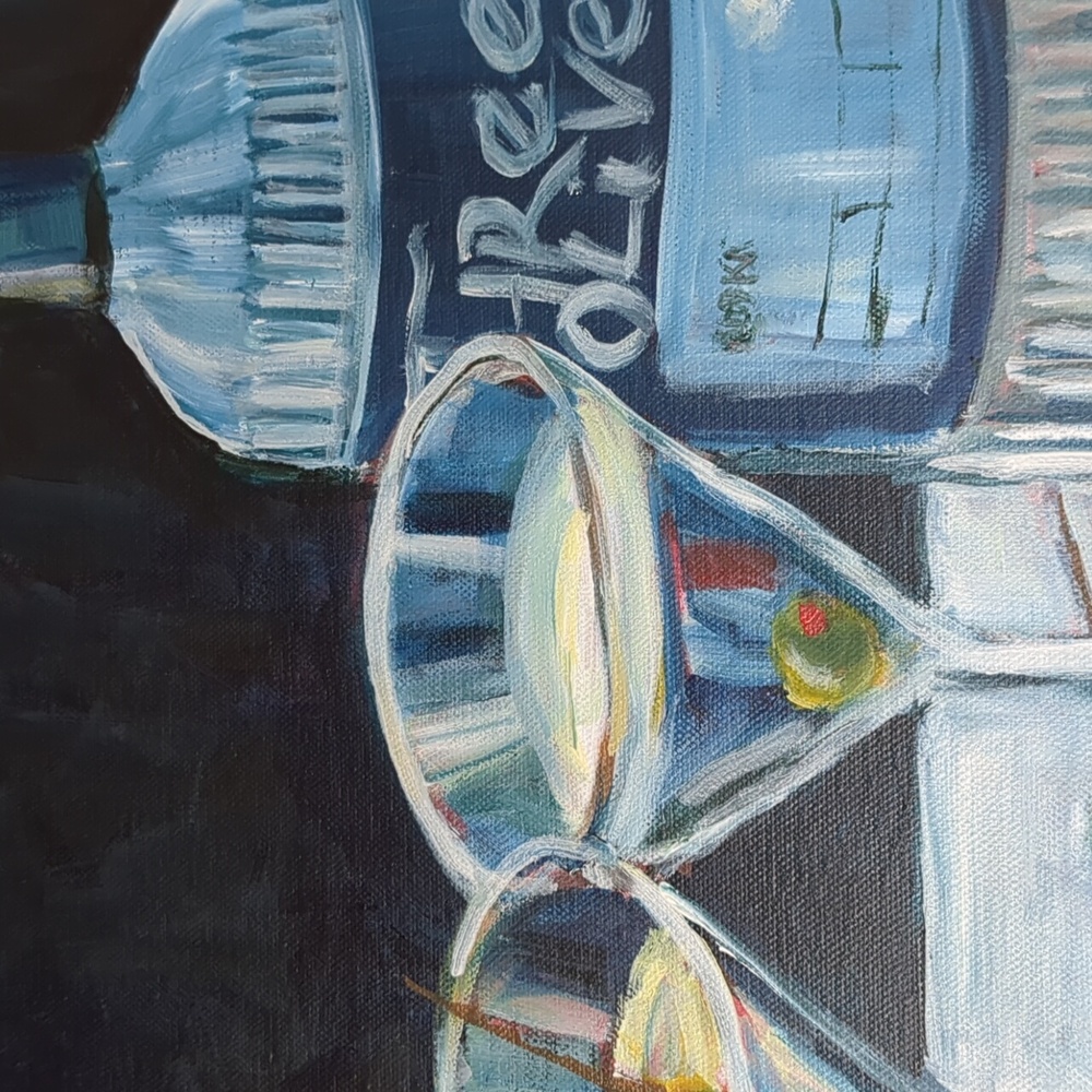 New Painting Abstract Martini Glasses Still Life Original Acrylic Signed Canvas - Picture 4 of 12